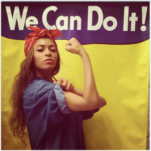 Beyonce posing as Rosie the Riveter, a fictional feminist character (taken from bitchmedia.org)
