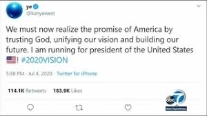 #FMPolitics Kanye West Run For President Tweet via Twitter