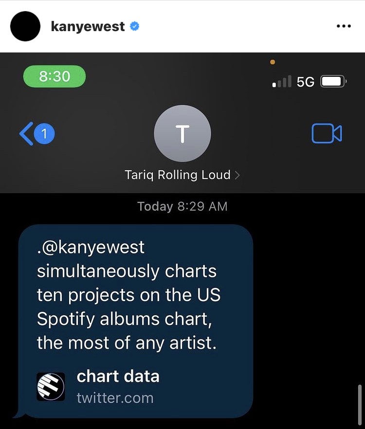 Kanye West texts Tariq from Rolling Loud
